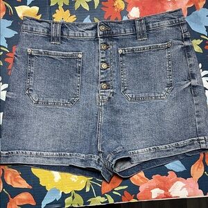 Kensie Blue Denim Button-Up Shorts